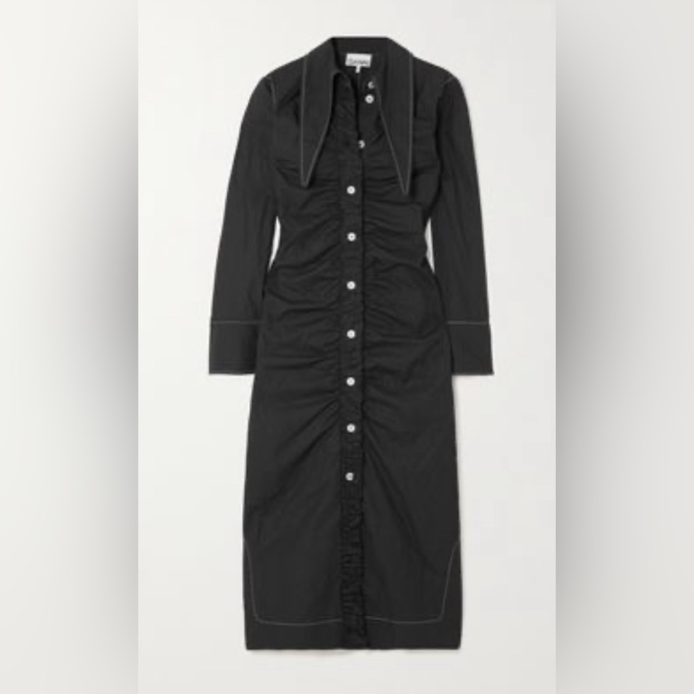 GANNI - Ruched Organic Cotton-poplin Shirt Dress